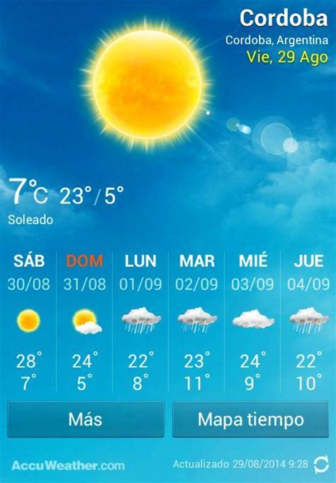 Clima en córdoba con temperatura, humedad, presión y brindamos información sobre las condiciones actuales del tiempo en córdoba para el día de hoy, además del pronóstico del tiempo en córdoba. Estado actual y pronóstico del tiempo desde el viernes 29 ...