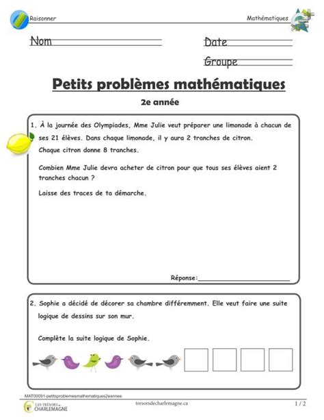 Petits Problèmes Mathématiques à Imprimer 2e Année Education Math