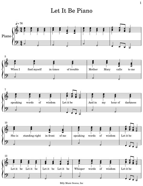 Let It Be Piano Sheet Music For Piano