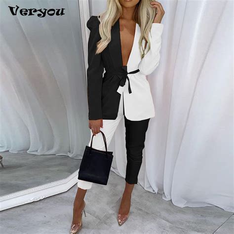 Autumn Fashion Office Lady Sets Casual Contrast Color Two Piece Suits