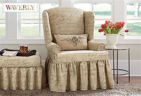 The chair slipcover patterns and sofa slipcover patterns found here can help. Sure Fit - Pen Pal by Waverly™ Wing Chair Slipcover ...