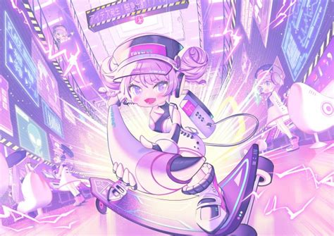 Wallpaper Chibi Cute Anime Girl Purple Hair Skateboard Wallpapermaiden