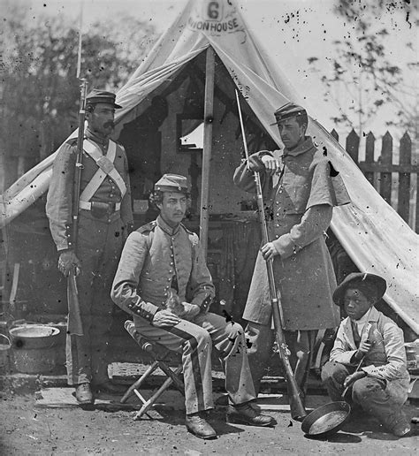 Union Soldiers Of The 7th New York Militia Posing In Front Of A Tent In