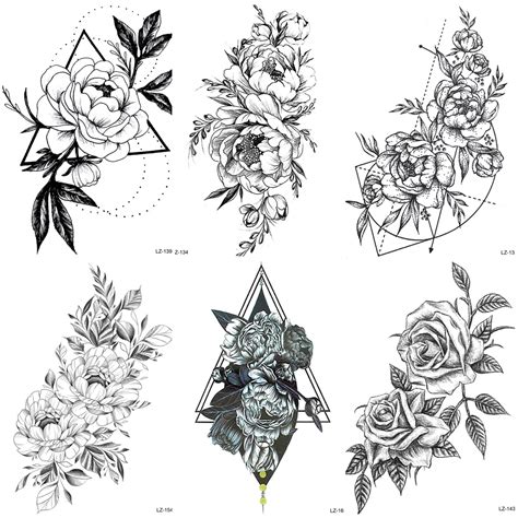 The pink peony rose tattoo is the love of women. Realistic Peony Flower Tattoos Temporary Flower Body Art ...