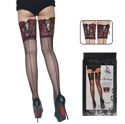 Punk Maid Sexy Cuban Heel Back Seam Stockings Wide Lace Up Hold Up