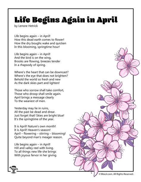 Life Begins Again In April Spring Kids Poetry Woo Jr Kids Activities