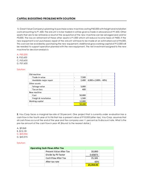 Solution Capital Budgeting Problems With Solution Studypool