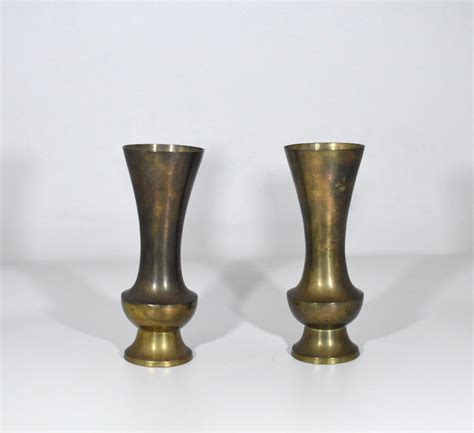 vintage brass fluted vase set etsy