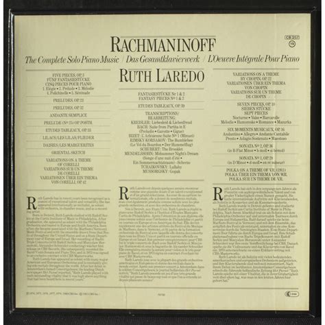 Complete Solo Piano By Rachmaninov Rachmaninoff Ruth Laredo 2500 Gr