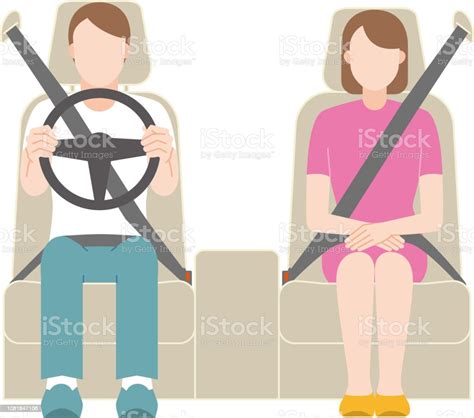 A Man Driving A Woman Sitting In The Passengers Seat Stock Illustration