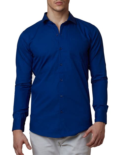 Buy Online Solid Royal Blue Cotton Formal Shirt From Shirts For Men By