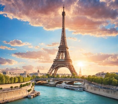 Premium Photo Eiffel Tower And Seine River At Sunset Paris France