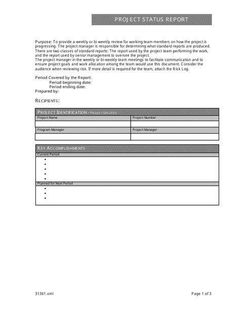 Sample Project Status Report Template Classles Democracy