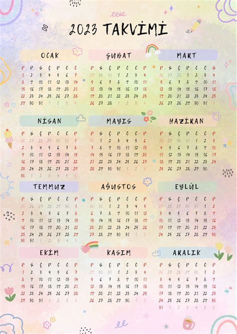 A Colorful Calendar With Flowers And Clouds In The Background Which