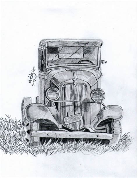 Learn how to draw easy truck pictures using these outlines or print just for coloring. Vintage Car | Car drawings, Pencil drawings, Drawings