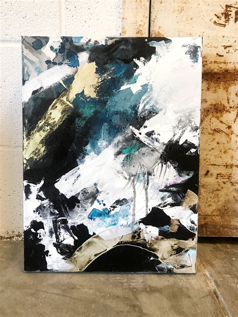 Modern Abstract Painting Bold Strokes Of Blue Black Gold And White
