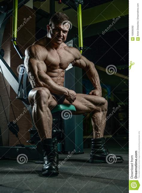Brutal Caucasian Bodybuilder Working Out In Gym Stock Photo Image Of Active Body