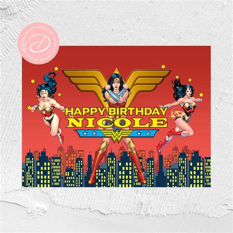 Personalized Birthday Tarpaulin Wonder Woman Super Hero Backdrops And Banners Party Decors