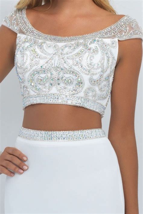 Blush Embellished Two Piece White Prom Dress Formal Gown Poshare