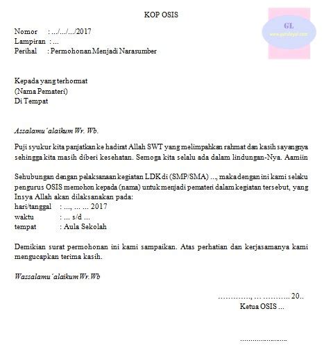 D.bersama surat ini aku akan bercerita tenteng sekolahku di smp. Surat Permohonan Kepada Pemateri Atrik Ldk | Selalu Belajar