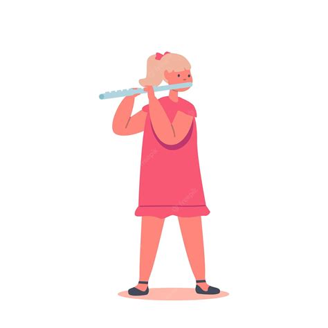 Premium Vector Little Girl Playing Flute Blow Musician Composition