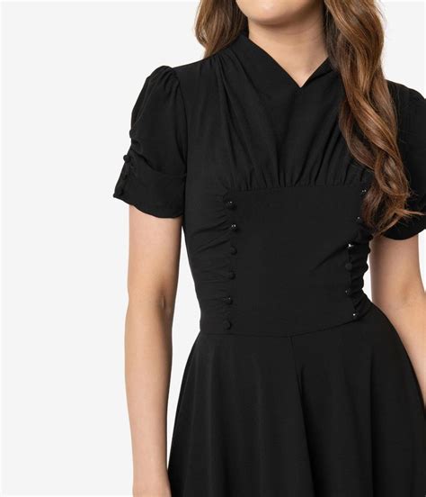 unique vintage 1940s style black short sleeve camilla midi dress 1940s vintage dresses edgy