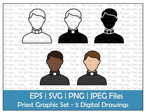Priest Pastor Icon Vector Clipart Set Outline And Stamp Etsy