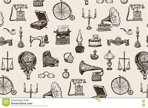 Vintage Objects Pattern Stock Vector Illustration Of Candlestick