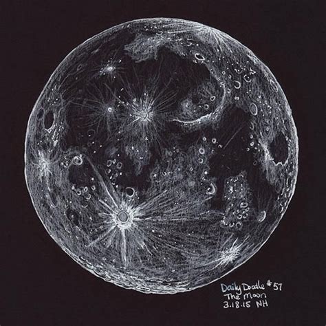 A Drawing Of The Moon White Pencil And Ink On Black Paper La Bella