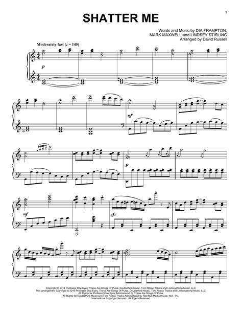 Shatter Me Sheet Music Lindsey Stirling Piano Solo