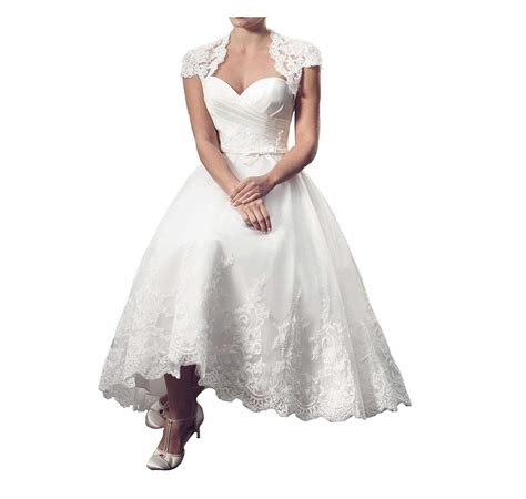 Fjmm A Line Sheer Neck Short Lace Wedding Dress Real Pic Bridal Gown