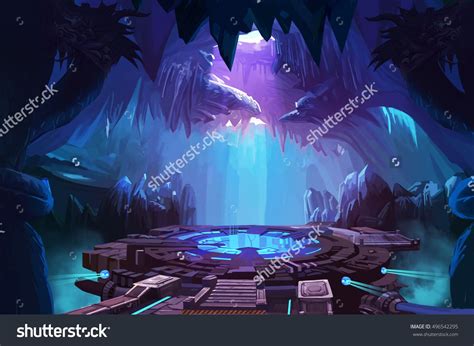 Mystery Cave With Sci Fi Building Video Games Digital Cg Artwork