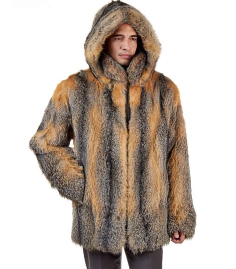 Mid Length Natural Grey Fox Fur Coat For Men