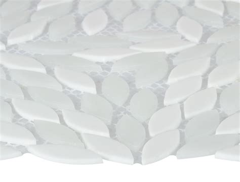 Newport Snow Leaf Pure White And White Frosted Stained Glass Mosaic Tile