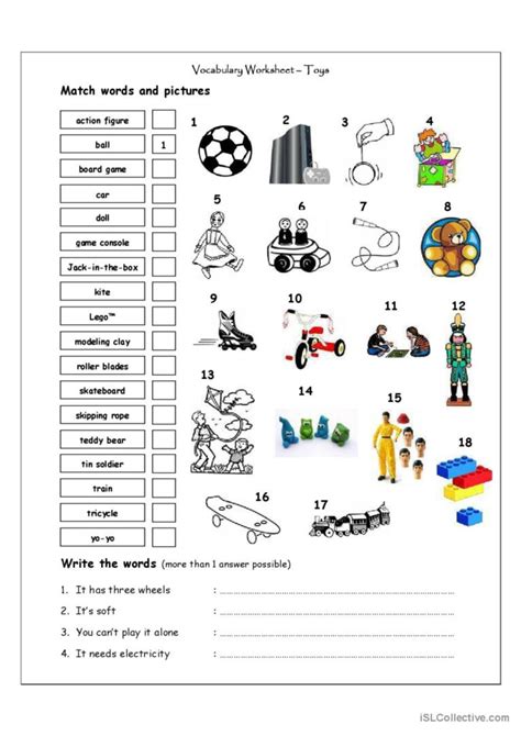 Vocabulary Matching Worksheet Toys English Esl Worksheets Pdf And Doc