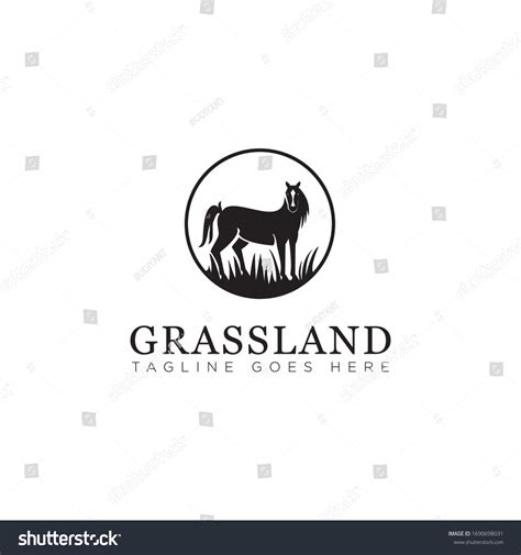 Grassland Logo With Horse And Landscape Vector Royalty Free Stock