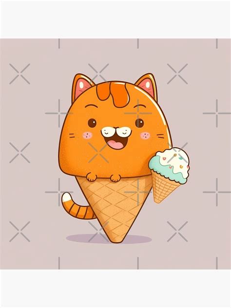Chibi Orange Tabby Cat Ice Cream Poster For Sale By Lysabird Redbubble