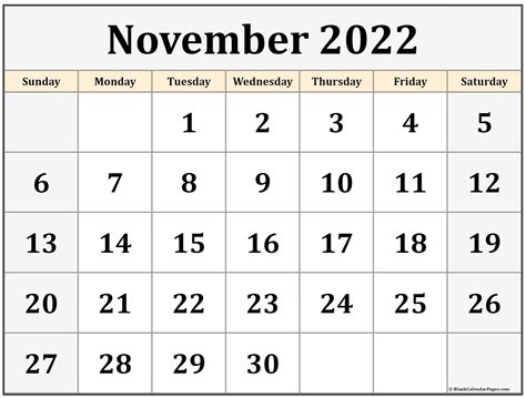 Free Printable Calendar 2022 November