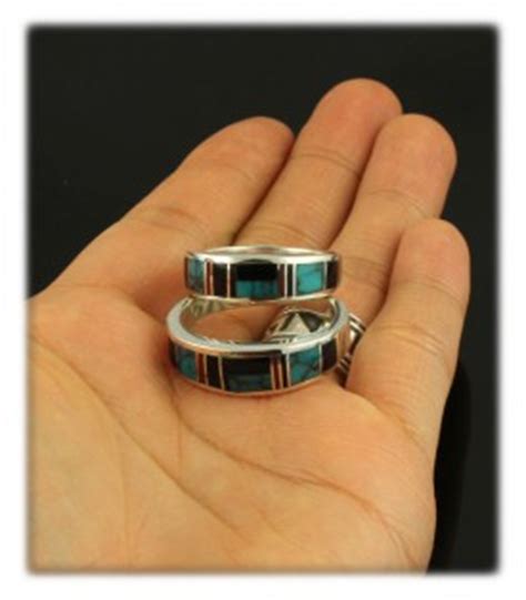 Native american indian navajo wedding rings band pink opal. Inlay Wedding Rings by Durango Silver Company