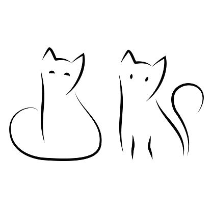 29 tutos dessins chat : Dessin À Lencre Chat Simple Et Minimal Deux Chats De Salon ...