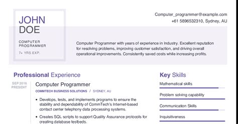 Computer Programmer Resume Example With Content Sample Craftmycv