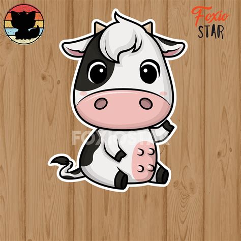Chibi Cow Sticker Kawaii Cow Sticker Cow Lover T Cute Etsy