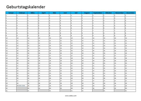 Die verfügbaren dateiformate sind pdf (adobe reader pdf) und jpg (bild). Geburtstagskalender zum Ausdrucken | PDF+Excel | Vorlage