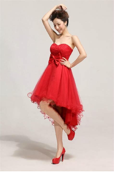 2014 Sweetheart Hi Low Red Bridesmaid Dress Party Dress Lf157 Ella