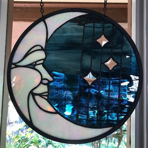 Man In The Moon Stained Glass Round Panel Made To Order Free Shipping