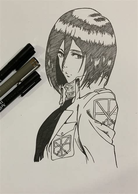 At least he has hair unlike colossal who was bald. Mikasa from Attack on Titan - Anime drawing - Ink