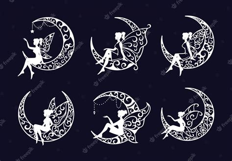Premium Vector Set Of Fairy And Crescent Moon Cut File Illustration