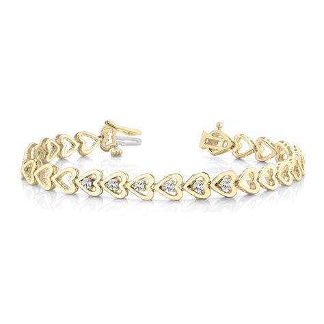 Heart Linked Diamond Bracelet In 14k Yellow Gold Fascinating Diamonds