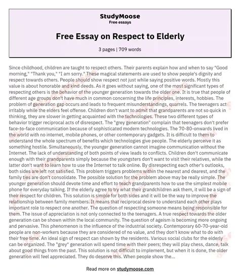 Free Essay On Respect To Elderly Free Essay Example