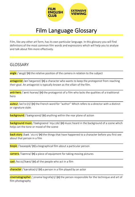 Film Language Glossary - Film English